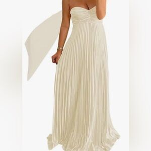 ivory white Strapless Maxi Dress wedding bridal dress satin dress with scarf